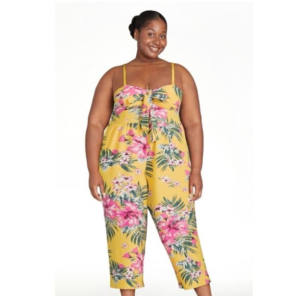 Women's Juniors Floral Strapless Tie Front Jumpsuit - Picture 2 of 7